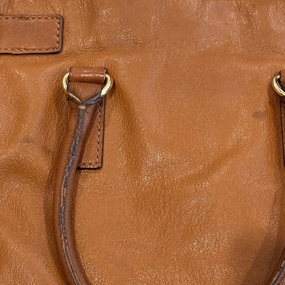 Michael MICHAEL East West Brown Leather With Gold Lock Shoulder Bag Satchel Tote - Picture 7 of 11